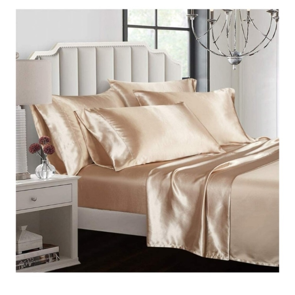 🆕Hypoallergenic Reversible Satin Silk 6Pcs Sheets